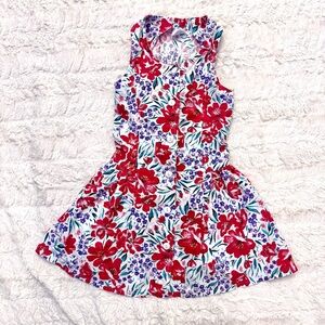 Vintage Little Girls White Floral Dress Lace-Up Back Red & Purple Flowers 3t -4t